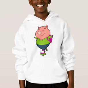 Camiseta Porco em patinagem em linha com skates de cilindro