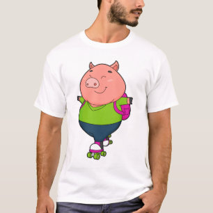 Camiseta Porco em patinagem em linha com skates de cilindro