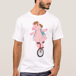 Camiseta porco em um unicycle