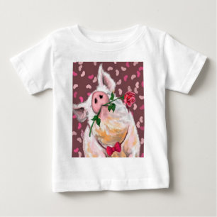 Camiseta Porco Engraçado de Camisa-Bebê com Rosa