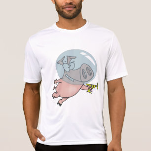 Camiseta Porco Espacial com Arma de Raios Astronauta Engraç