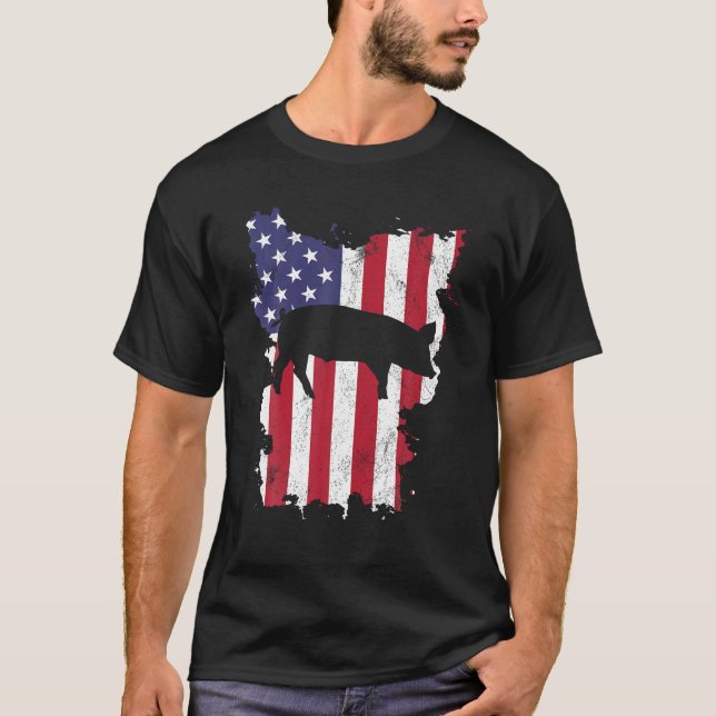 Camiseta Porco Fazenda 4 de julho EUA Bandeira América dos  (Frente)