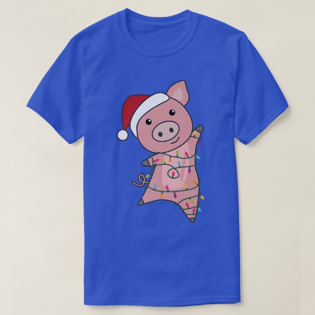 Camiseta Porco Feliz Natal Luzes Fadas Porcos Bonitos (Frente do Design)