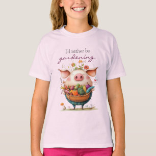 Camiseta Porco Fofo Caprichoso "Eu Preferiria Estar Jardine