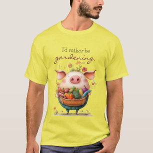Camiseta Porco Fofo Caprichoso "Eu Preferiria Estar Jardine