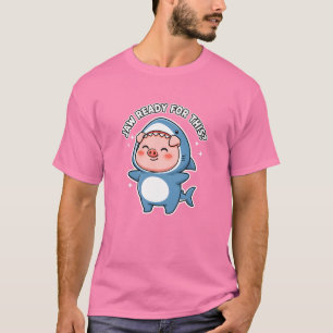 Camiseta Porco Fofo de Fantasia de Tubarão "Maxilar Pronto