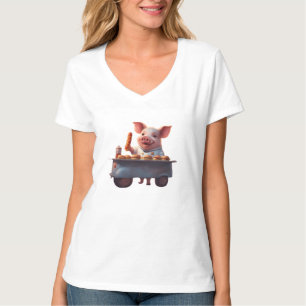 Camiseta Porco fofo trabalha em uma barraca de cachorro que