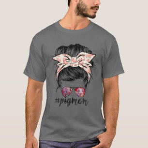 Camiseta Porco Mãe Cabelo Mensageiro Em Bun Bandana Pig Mãe