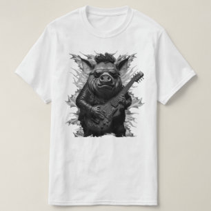 Camiseta Porco Metal Guitarra I Presunto Rock And Roll Pret
