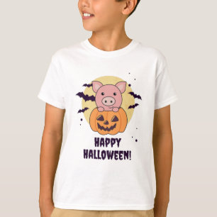 Camiseta Porco Na Abóbora Suínos Felizes Dia das Bruxas