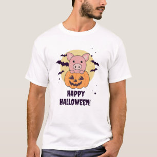 Camiseta Porco Na Abóbora Suínos Felizes Dia das Bruxas