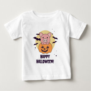 Camiseta Porco Na Abóbora Suínos Felizes Dia das Bruxas