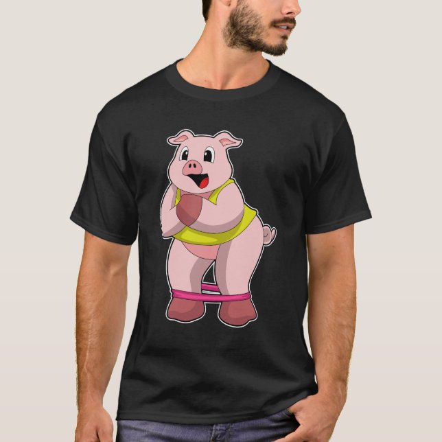 Camiseta Porco na academia com elástico de borracha (Frente)