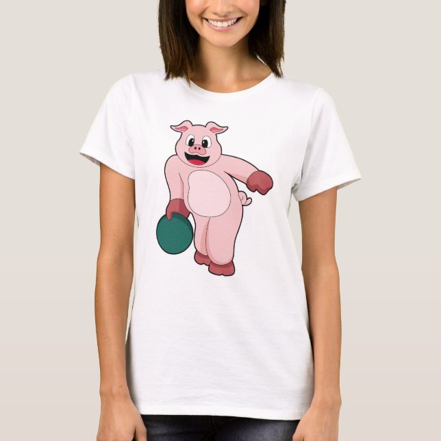 Camiseta Porco na Boliche com Bola de boliche (Frente)