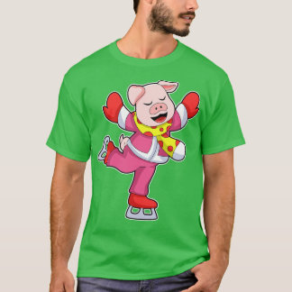 Camiseta Porco na patinação de gelo com skates de gelo