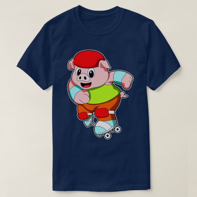 Camiseta Porco na patinação em linha com o capacete de skat (Frente do Design)