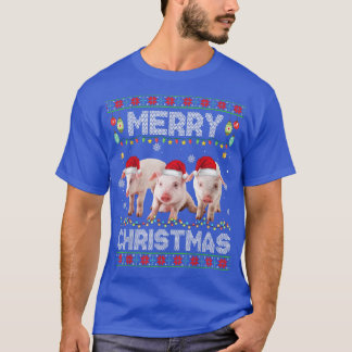 Camiseta Porco Natal Luz Engraçada Xmas Santa Hat Animais