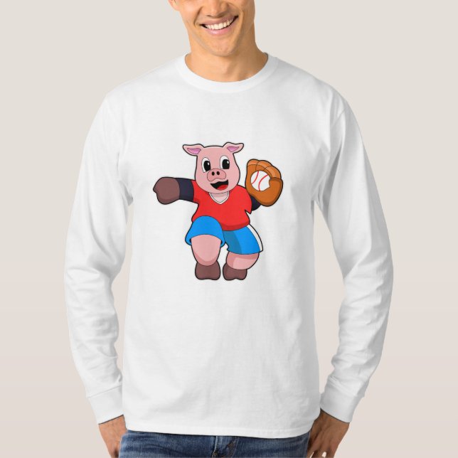 Camiseta Porco no Baseball com luva de Baseball (Frente)