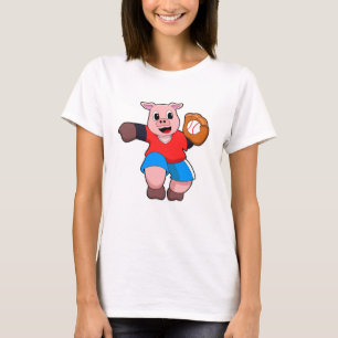 Camiseta Porco no Baseball com luva de Baseball
