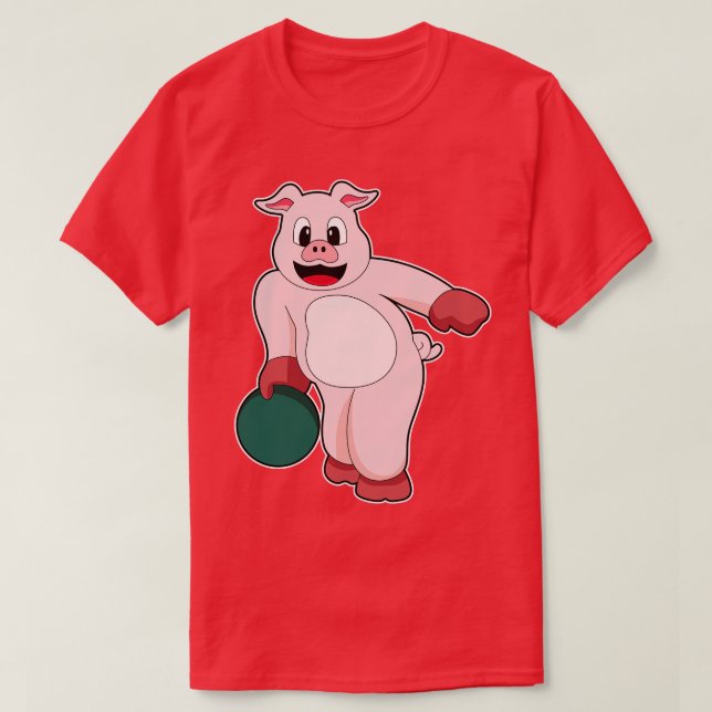 Camiseta Porco no Boliche com bola de boliche 3 (Frente do Design)