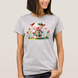 Camiseta Porco Patchwork Caprichoso em Jardim Floral