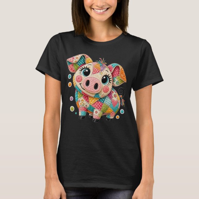 Camiseta Porco Patchwork Fofo (Frente)