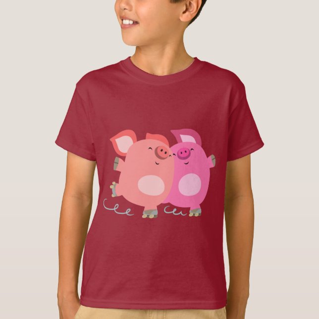Camiseta Porco-Rolante De Cartoon Bonito Para Porcos-Camisa (Frente)
