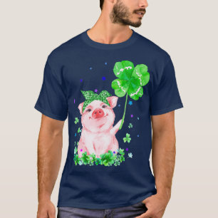 Camiseta Porco Segurando Shamrock Stars Dia de São Patríc
