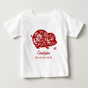 Camiseta Porco Vermelho ornamentado Chinês