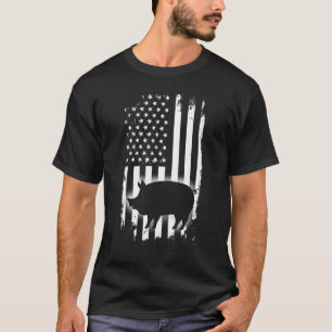 Camiseta Porco Vintage Bandeira Americana Animal de Fazenda