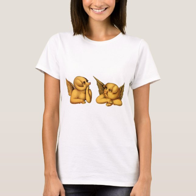 Camiseta Porcos Anjos Voadores com asas Fantasia Animais Ar (Frente)