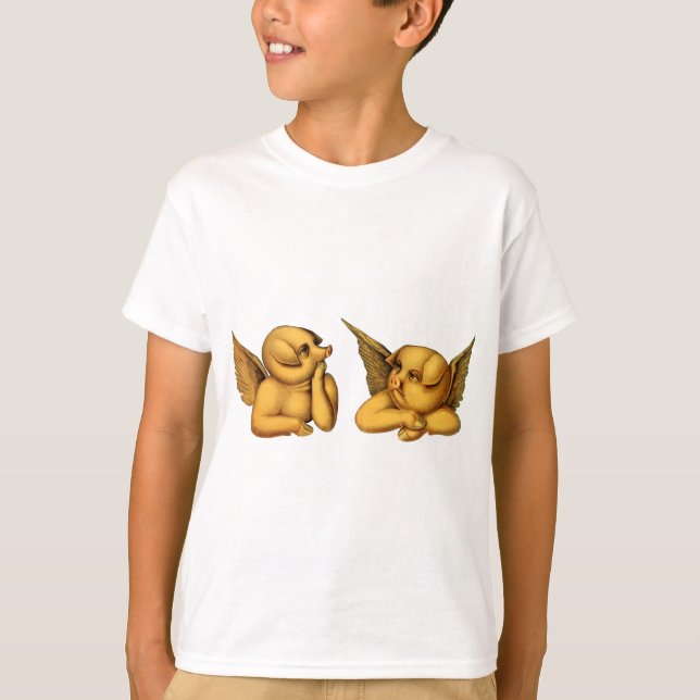 Camiseta Porcos Anjos Voadores com asas Fantasia Animais Ar (Frente)