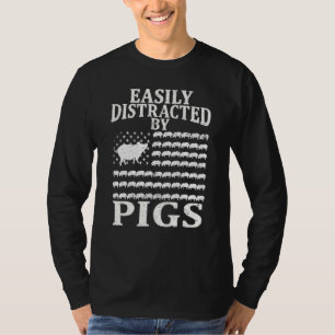 Camiseta Porcos Bandeira EUA Patriótico Facilmente Distraíd