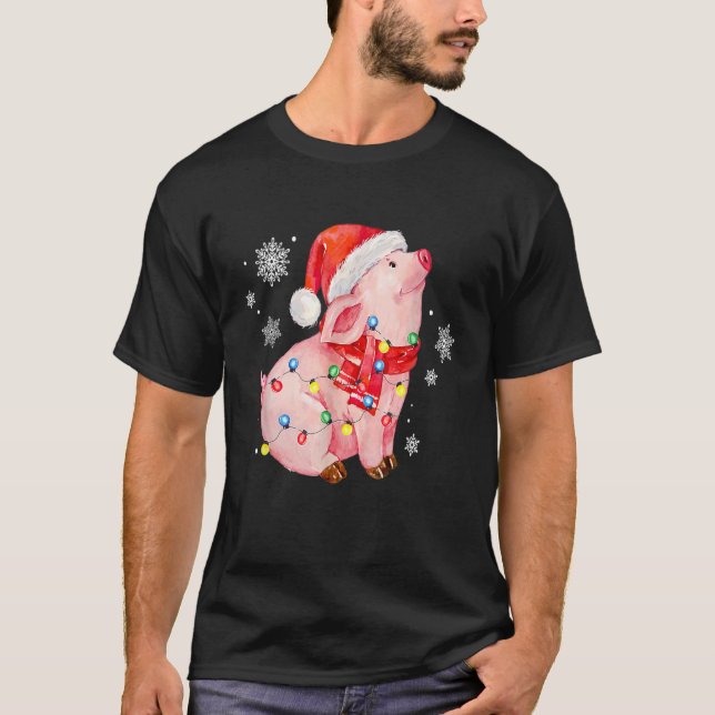 Camiseta Porcos de Natal Dão Para Homens Noel Hat P (Frente)
