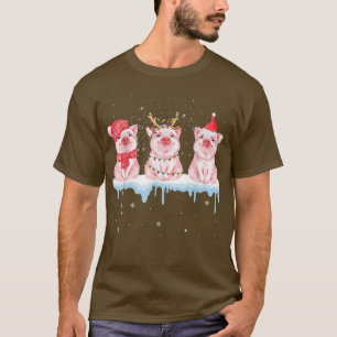 Camiseta Porcos Rena Santa Neve Divertido Agricultura Natal