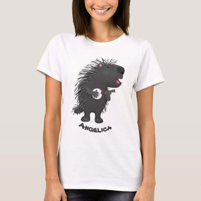Camiseta Porcupine engraçado bonito tocando cartum banjo (Frente)