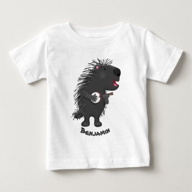 Camiseta Porcupine engraçado bonito tocando cartum banjo (Frente)