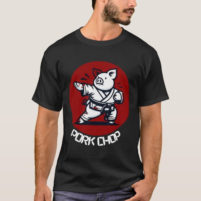 Camiseta Pork Chop Karate Pig Funny Pun Martial Arts  (Frente)