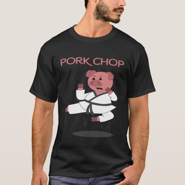 Camiseta Pork Chop Pig Karate Pun (Frente)