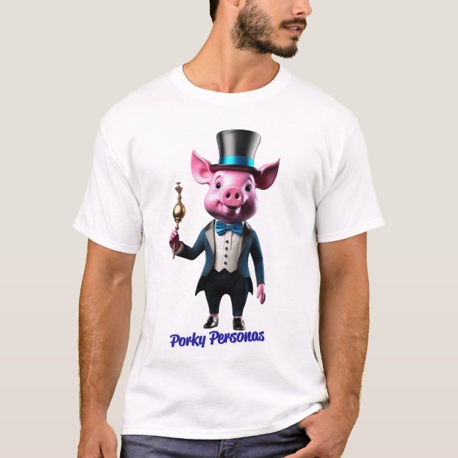 Camiseta Porky Personas tem personagens engraçados de porco (Frente)
