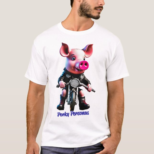 Camiseta Porky Personas tem personagens engraçados de porco (Frente)