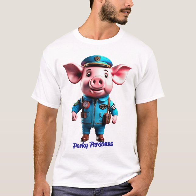 Camiseta Porky Personas tem personagens engraçados de porco (Frente)