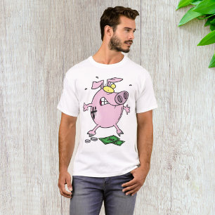Camiseta Porquinho Banco de Cartoon Divertido Perdendo Dinh