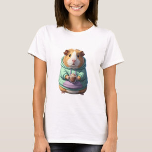 Camiseta Porquinho-da-índia Adorável Vestindo um Capuz Verd