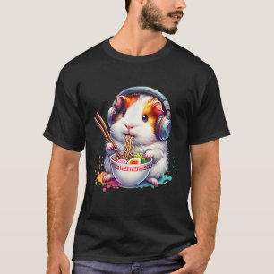 Camiseta Porquinho-da-índia engraçado ouvindo música e come