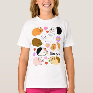 Camiseta Porquinhos-da-índia Fofos com Corações e Flores