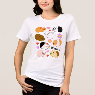 Camiseta Porquinhos-da-índia Fofos com Corações e Flores
