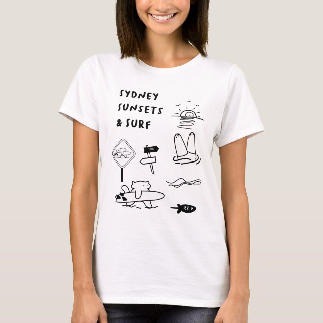 Camiseta Pôrs do sol Sydney e Surf | Planície e Sunset (Frente)