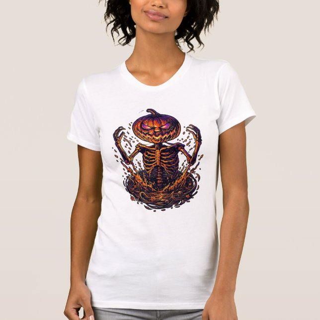 Camiseta Portal de Chamas Mágicas de Abóbora de Esqueleto d (Frente)