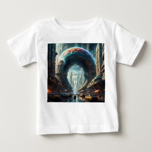 Camiseta Portal Futurístico do Planeta de Alienígena com Po (Frente)